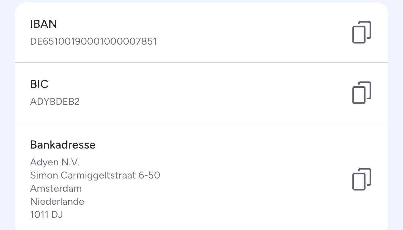 Bankdaten mit IBAN und BIC