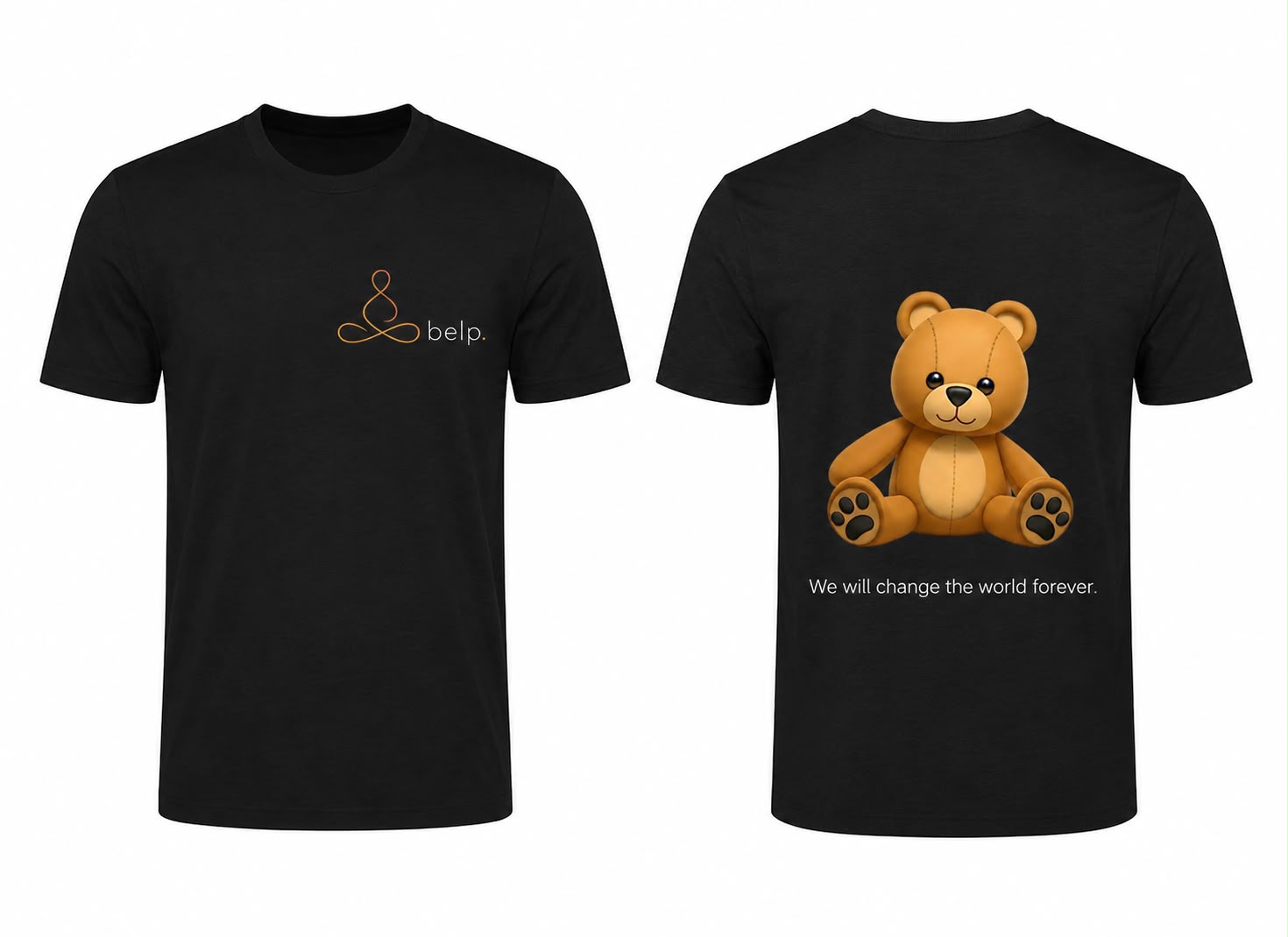 belp. T-Shirt Vorder- und Rückseite mit Teddy-Motiv